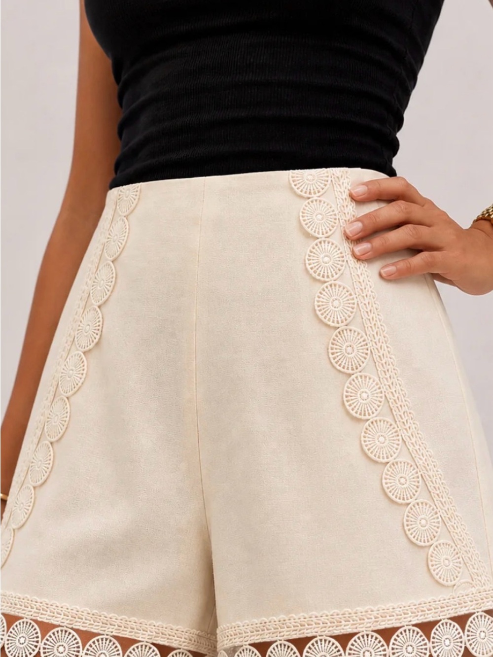 Commense Cream High-Waist Crochet-Trim Shorts